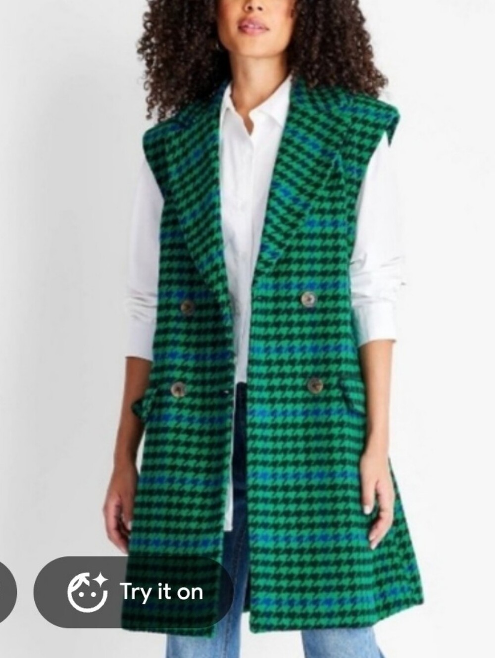Future Collective Long Jacket Womens 4X Houndstooth Sleeveless New Lined